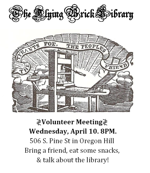 Volunteer Meeting April 10 8PM